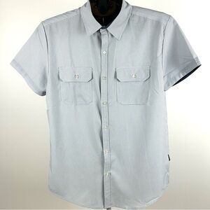 Kenneth Cole SZ M Slim Fit White Blue Button Front Shirt Short Sleeve Stretch
